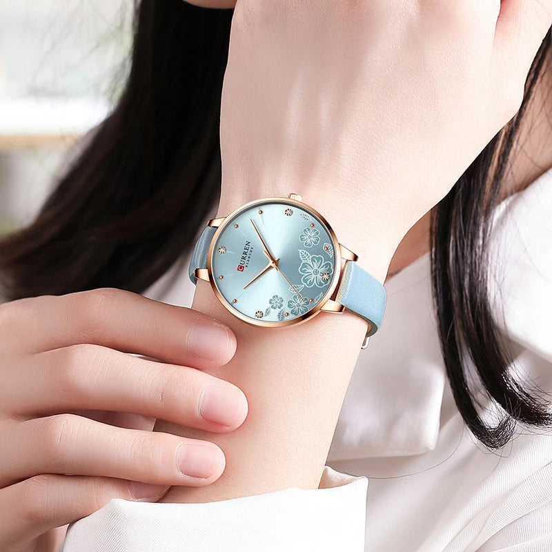 CURREN Women's Luxury Ultra Thin Watch - Waterproof Leather Strap Bracelet