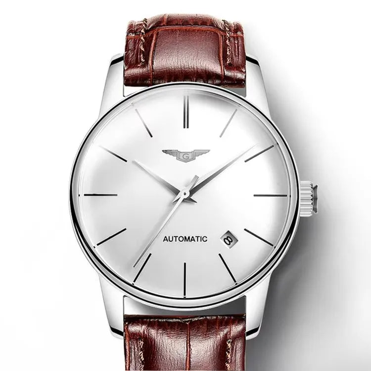 Ultra-Thin Automatic Business Watch - Genuine Leather Waterproof Minimalist Timepiece