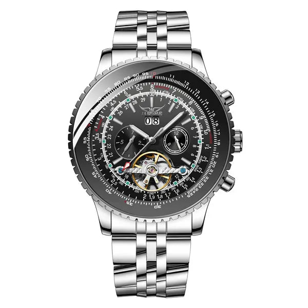 Jaragar Sterling Prestige - Silver Tourbillon Calendar Automatic Luxury Watch