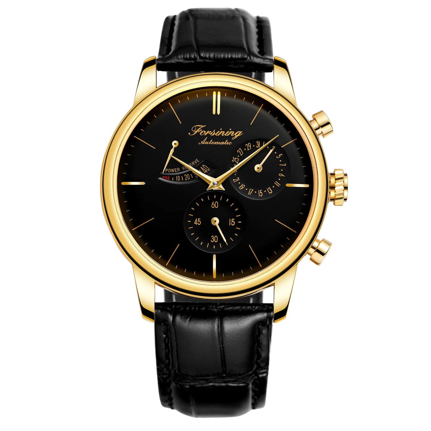 FORSINNG Men's Mechanical Watch - Black Gold Skeleton Dial Automatic Movement Leather Strap