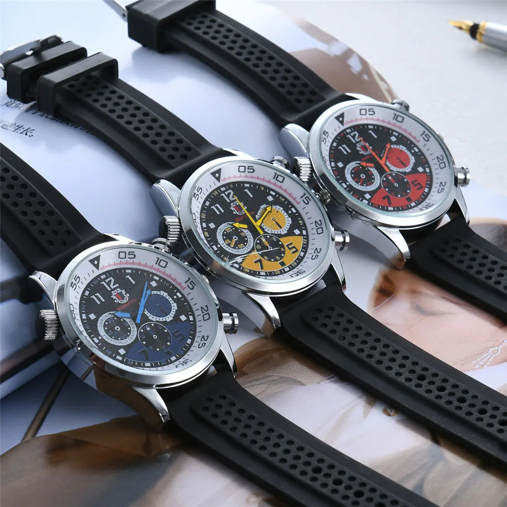 Men's Watches Three-eye design 2021 Top Luxury Brand Fashion Quartz Men Watch  Men Silica gel Strap Wristwatch Relogio Masculino