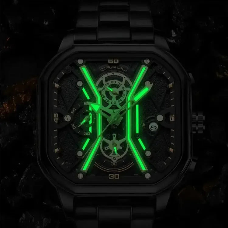 CRRJU Square Dial Leather Chronograph Watch