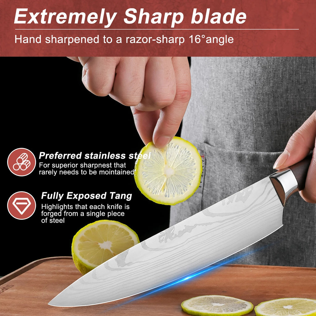 Best Product Super Sharp Stainless Steels 7 Pieces Meat Cleaver Chef Santoku Knife Japanese Kitchen Knife Set