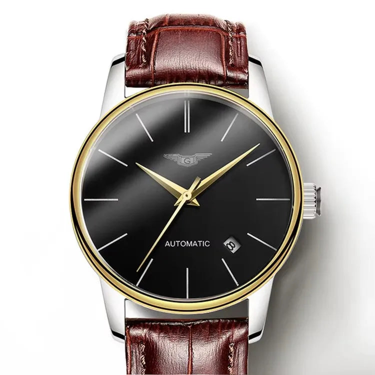 Ultra-Thin Automatic Business Watch - Genuine Leather Waterproof Minimalist Timepiece
