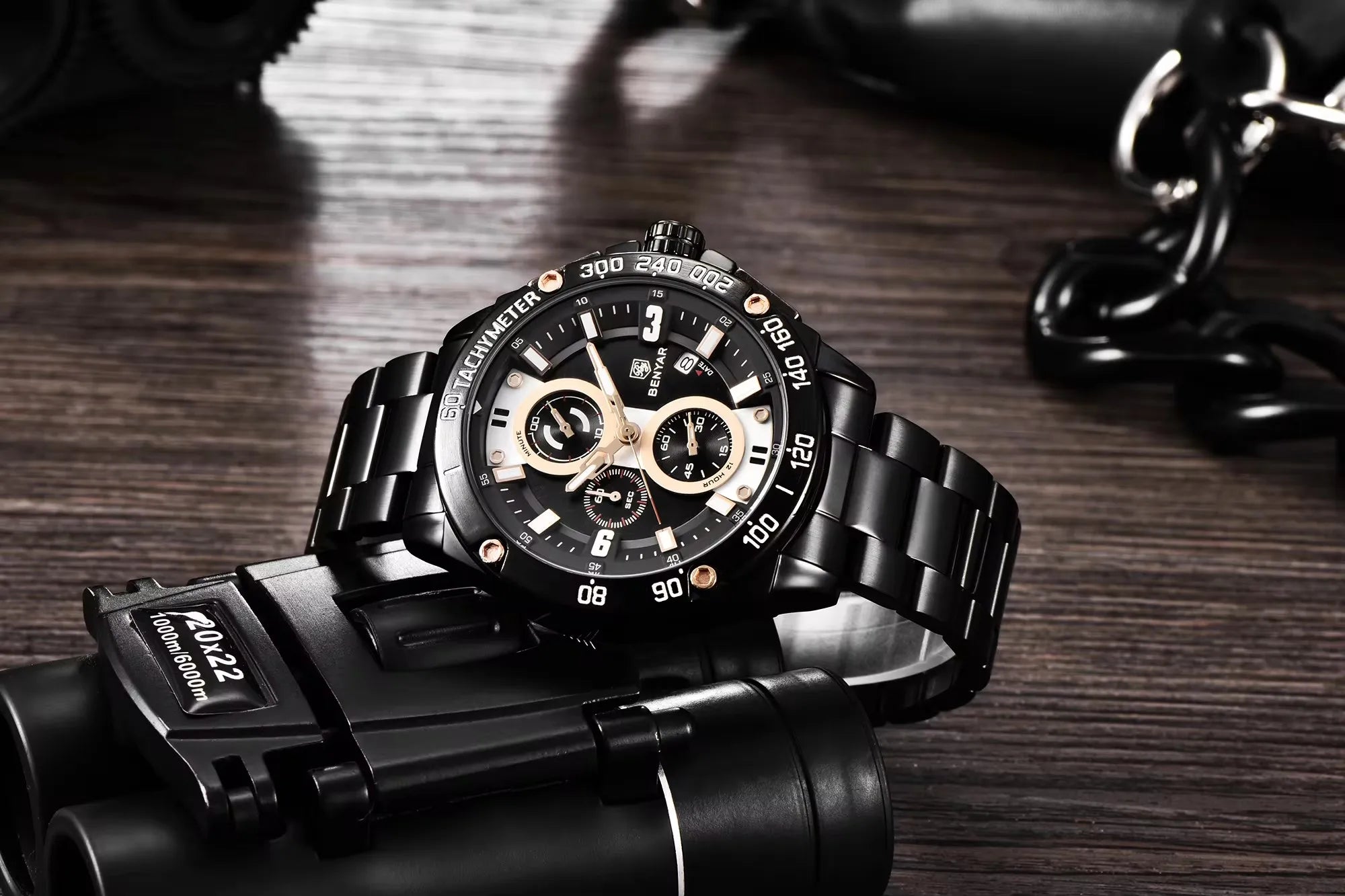 BENYAR 5148 BENYAR Men Luxury Stainless Steel Chronograph Quartz Watches Business Auto Date Luminous Wristwatch