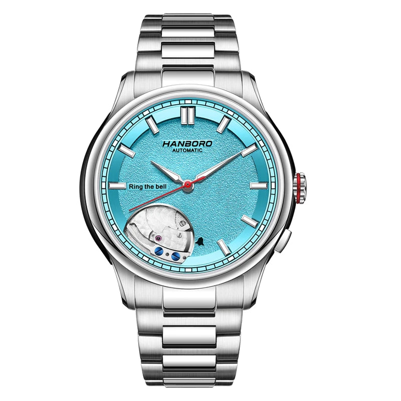 HANBORO Men's Personalized Automatic Mechanical Watch On-Time Alarm Series with Stainless Steel Band