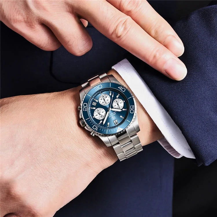 BENYAR S002 Stainless Steel Men Waterproof Wristwatch Japan Chronograph Quartz Benyar Watches Reloj Hombre