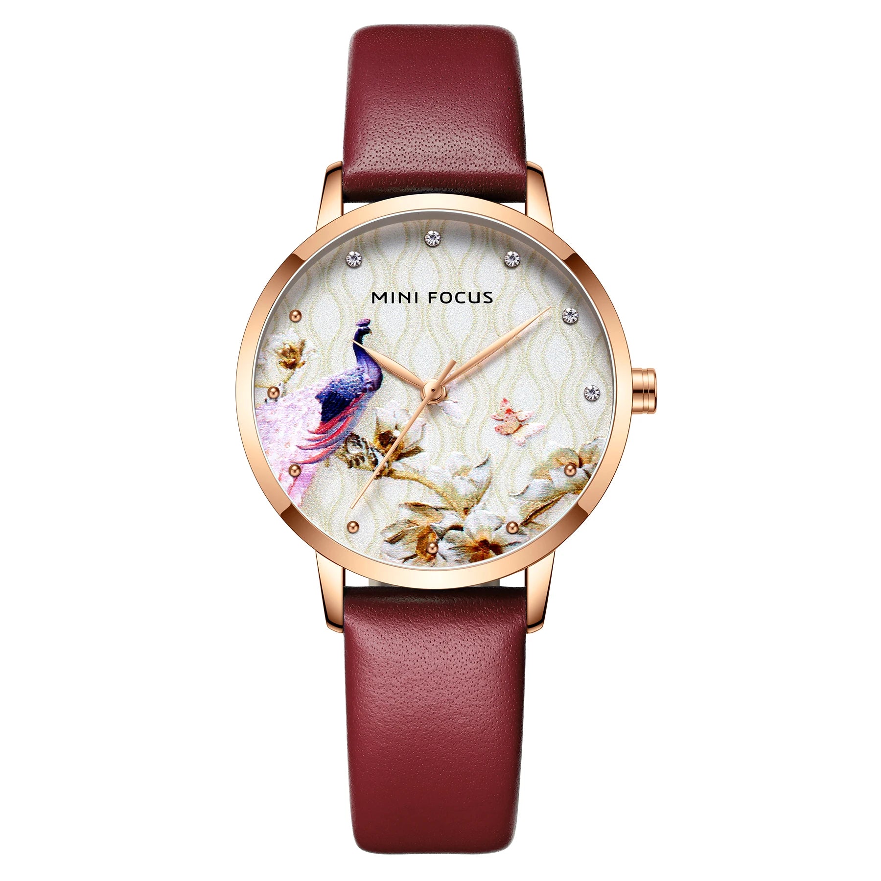 Peacock Elegance - Women's Luxury Leather Watch with Artistic Dial