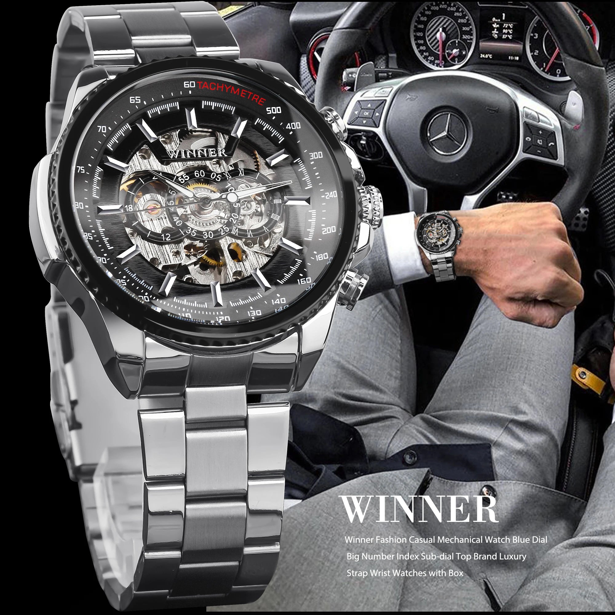 Premium Automatic Sport Watch - Waterproof Mechanical with Stainless Steel Band