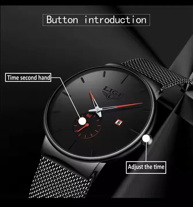 LIGE 9969 Simple Personalized Design Watches Business Stainless Steel Wristwatches Orologio Waterproof Quartz Watch for Men