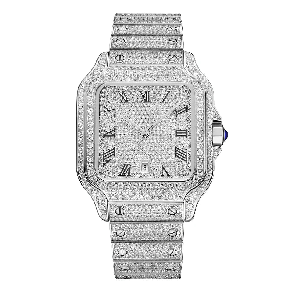 Luxury Analog Pointer Automatic Mechanical Watch Square Design VVS Moissanite Diamond Test Popular Manufacturers Retail