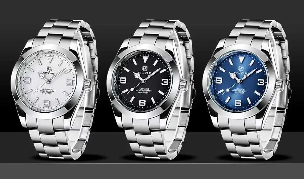 Top Luxury Brand BENYAR BY-5177M Men Mechanical Automatic Watches Sport Watch for Men Business Stainless Steel Relogio Masculino