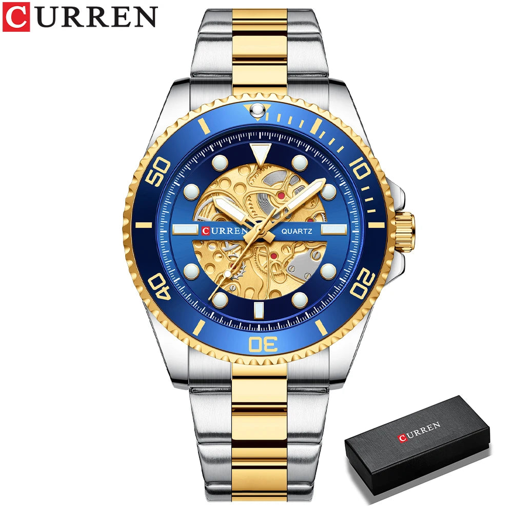 Curren Men's Mechanical-Style Watch - Luminous Quartz Steel Band Timepiece with Box