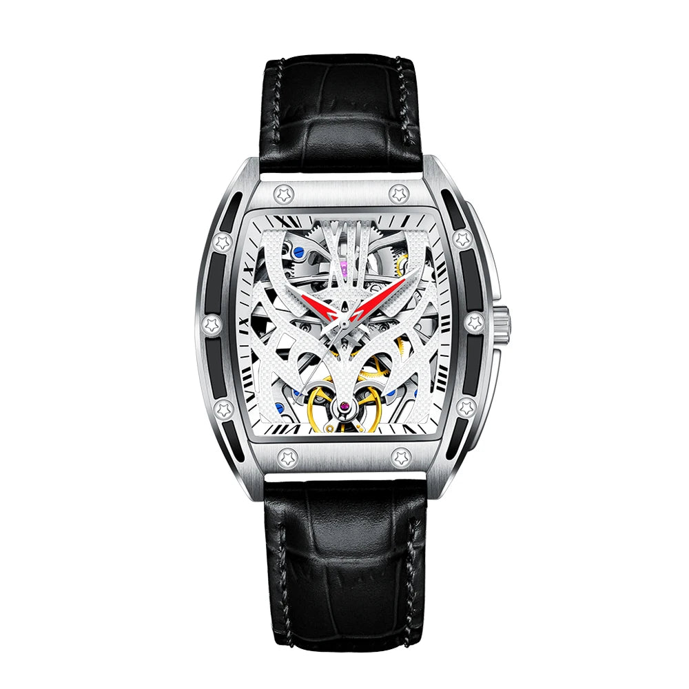 Sapphire Skeleton Tourbillon Watch - Waterproof Leather & Steel Automatic Mechanical