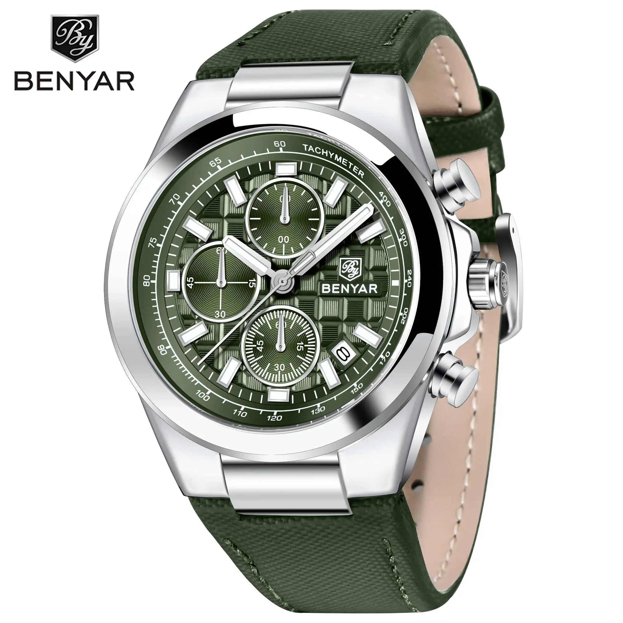 BENYAR Brand Men's 5206M Watches Top Luxury Watch for Men Chronograph Quartz Wristwatch Clock Waterproof Leather Reloj Hombr