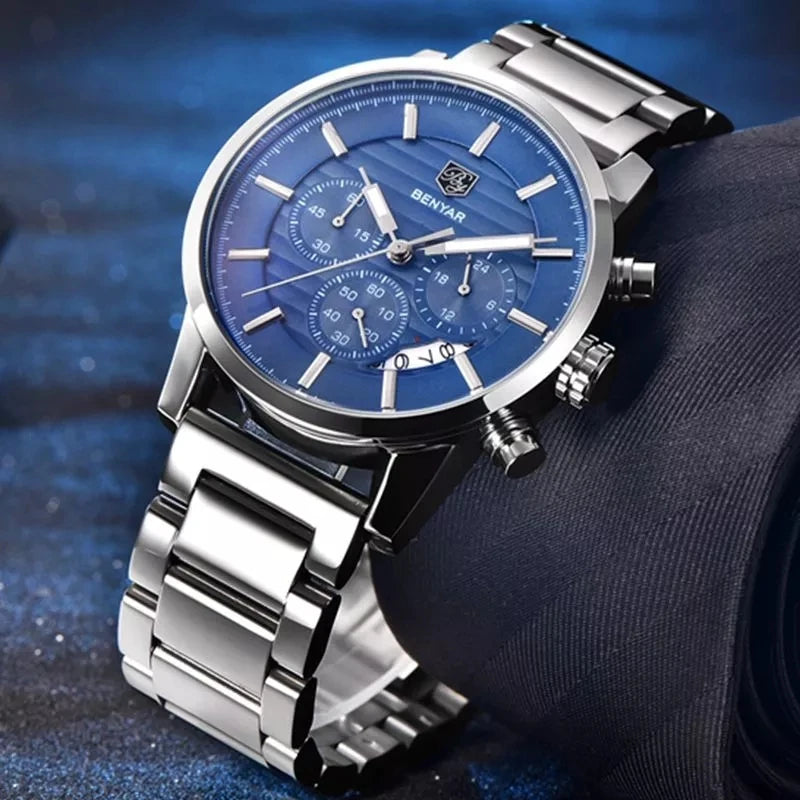 Benyar 5104 Stainless Steel Quartz Business Watch Clock With Small Dials Best Chinese Wholesale Watch
