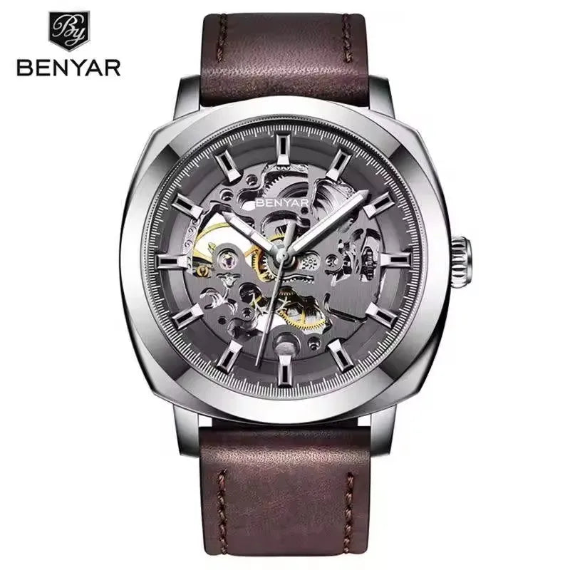 Relojes Hombre Original Brand Benyar 5121 Mens Automatic Wrist Watch Luxury Skeleton Mechanical Watches