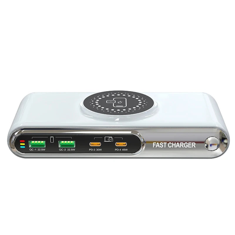 Customized Brand 6 in 1 Wireless Charger Charging Station Fast LED Light Charging Stand for Phone Smart Watch Earphone
