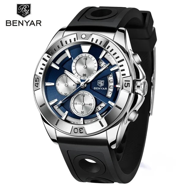 BENYAR 5180 5180M Quartz Watch Fashion Stainless Steel Luxury Casual Chronograph Male Wristwatch for Men Clock Reloj Hombre