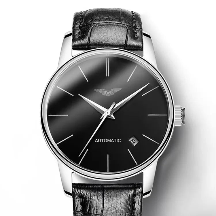Ultra-Thin Automatic Business Watch - Genuine Leather Waterproof Minimalist Timepiece