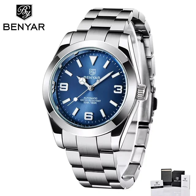 Top Luxury Brand BENYAR BY-5177M Men Mechanical Automatic Watches Sport Watch for Men Business Stainless Steel Relogio Masculino