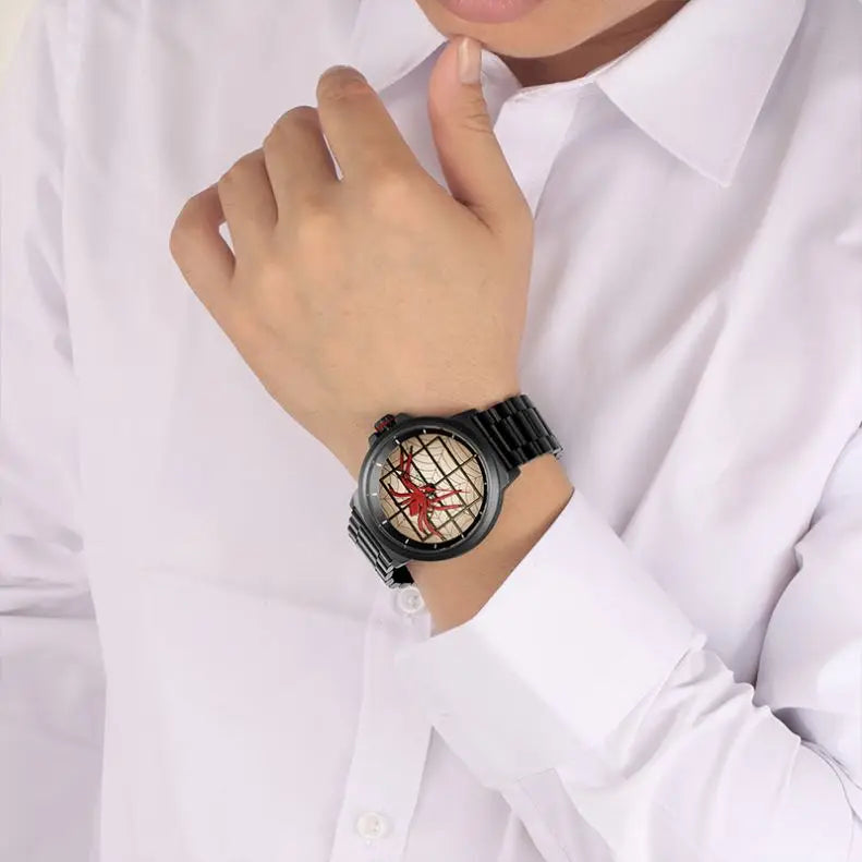 Spider Design Quartz Watch - Waterproof Steel Strap Casual Timepiece for Men