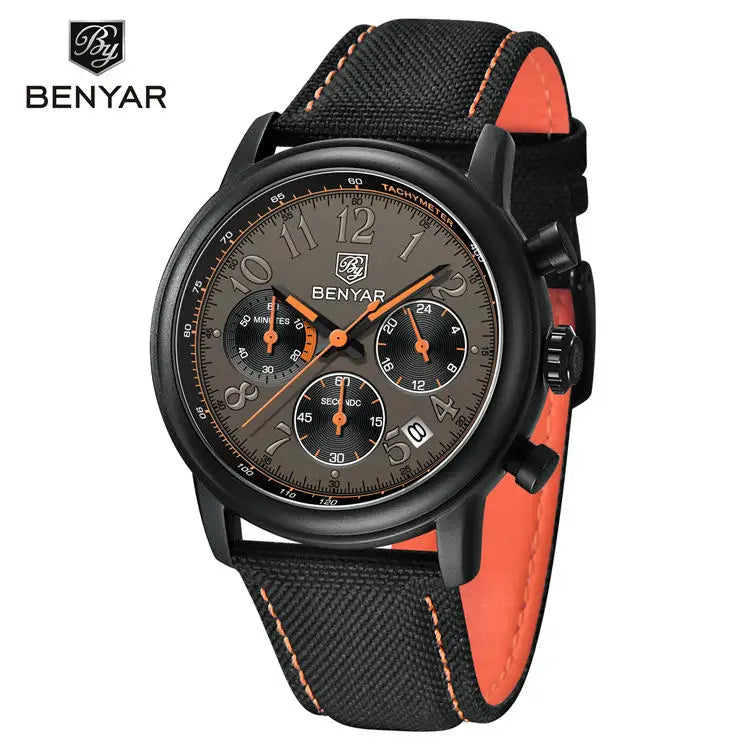 Benyar  5190  Band Waterproofing Calendar Character Business Wristwatch Luxury  Moq 1 Brown Gents Clock clear Genuine Leather