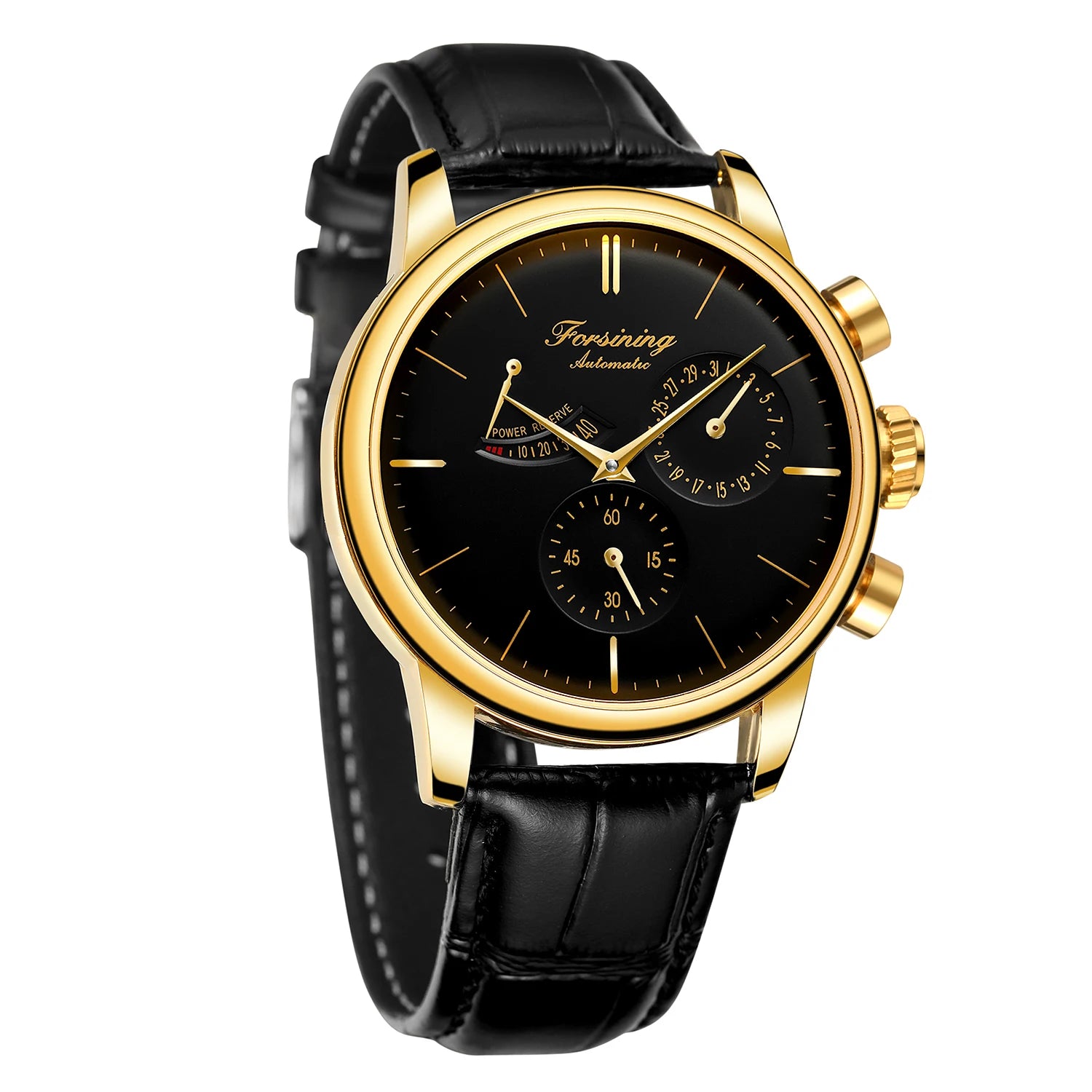 FORSINNG Men's Mechanical Watch - Black Gold Skeleton Dial Automatic Movement Leather Strap