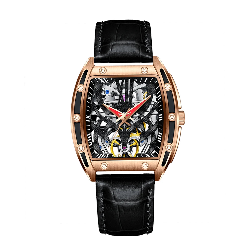 Sapphire Skeleton Tourbillon Watch - Waterproof Leather & Steel Automatic Mechanical