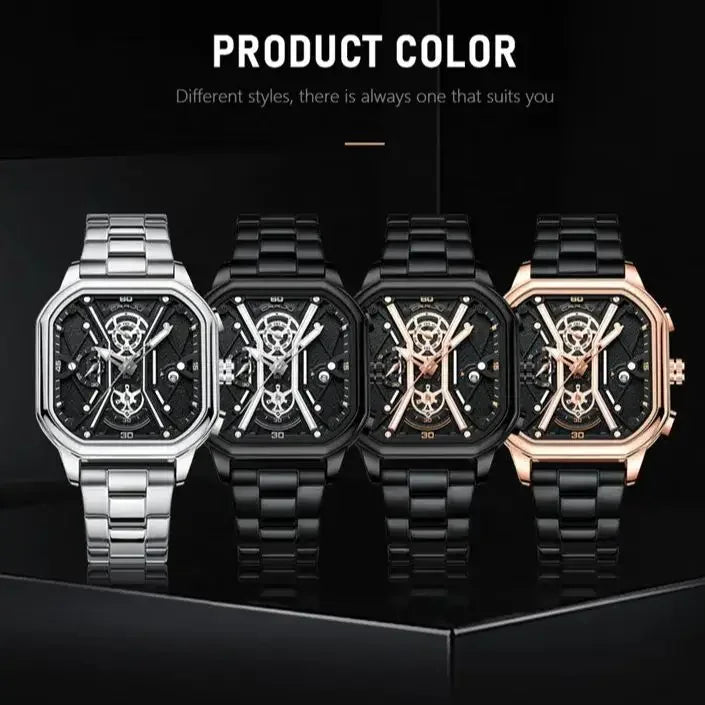 CRRJU Square Dial Leather Chronograph Watch