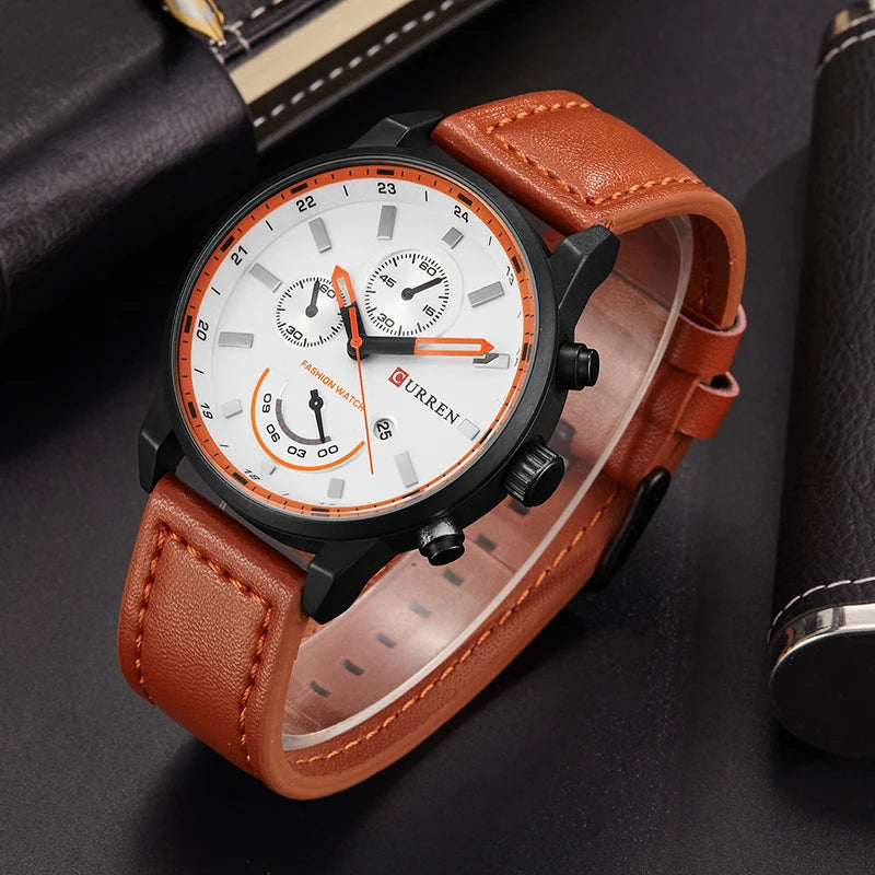 Curren Men's Military Watch - Luxury Leather Strap Sport Business Timepiece