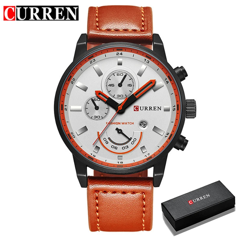 Curren Men's Military Watch - Luxury Leather Strap Sport Business Timepiece