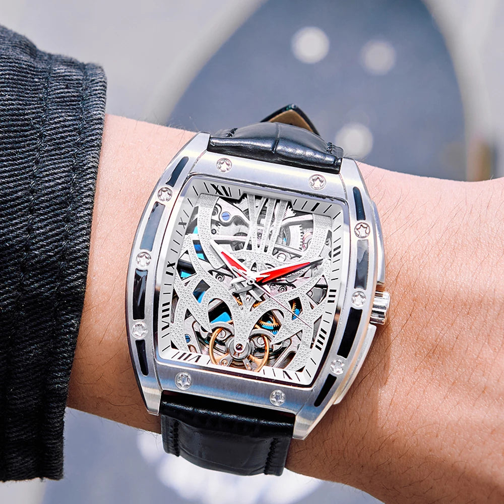 Sapphire Skeleton Tourbillon Watch - Waterproof Leather & Steel Automatic Mechanical