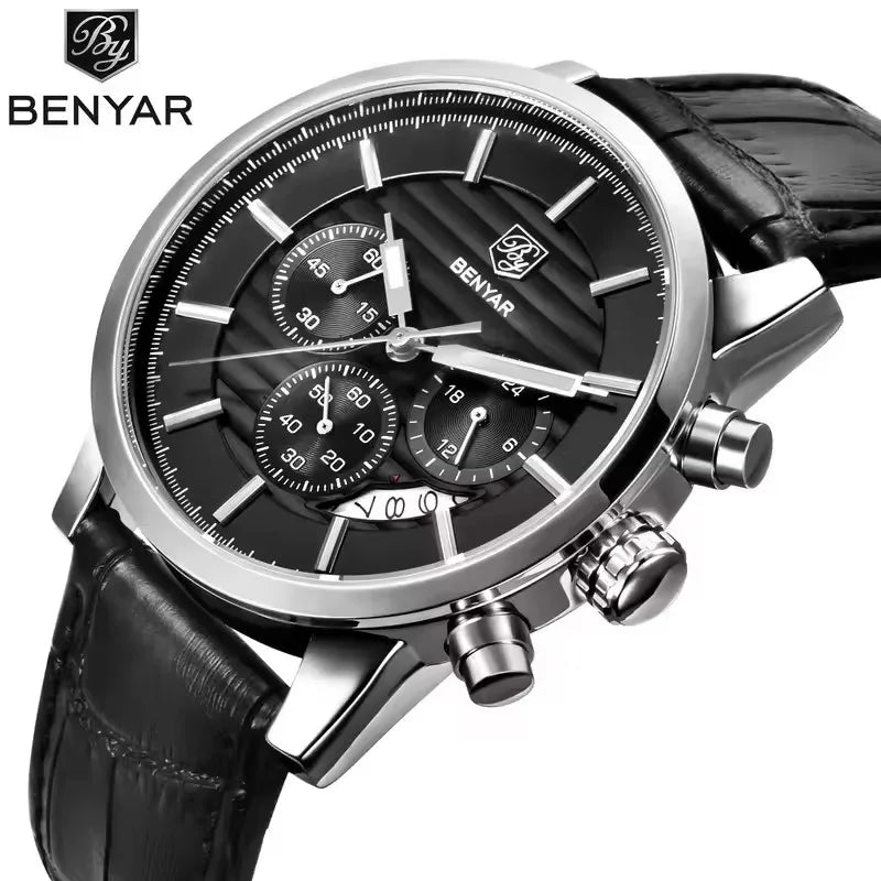 BENYAR 5104 Top Brand Casual Fashion Men Quartz Watch Luxury Leather Strap