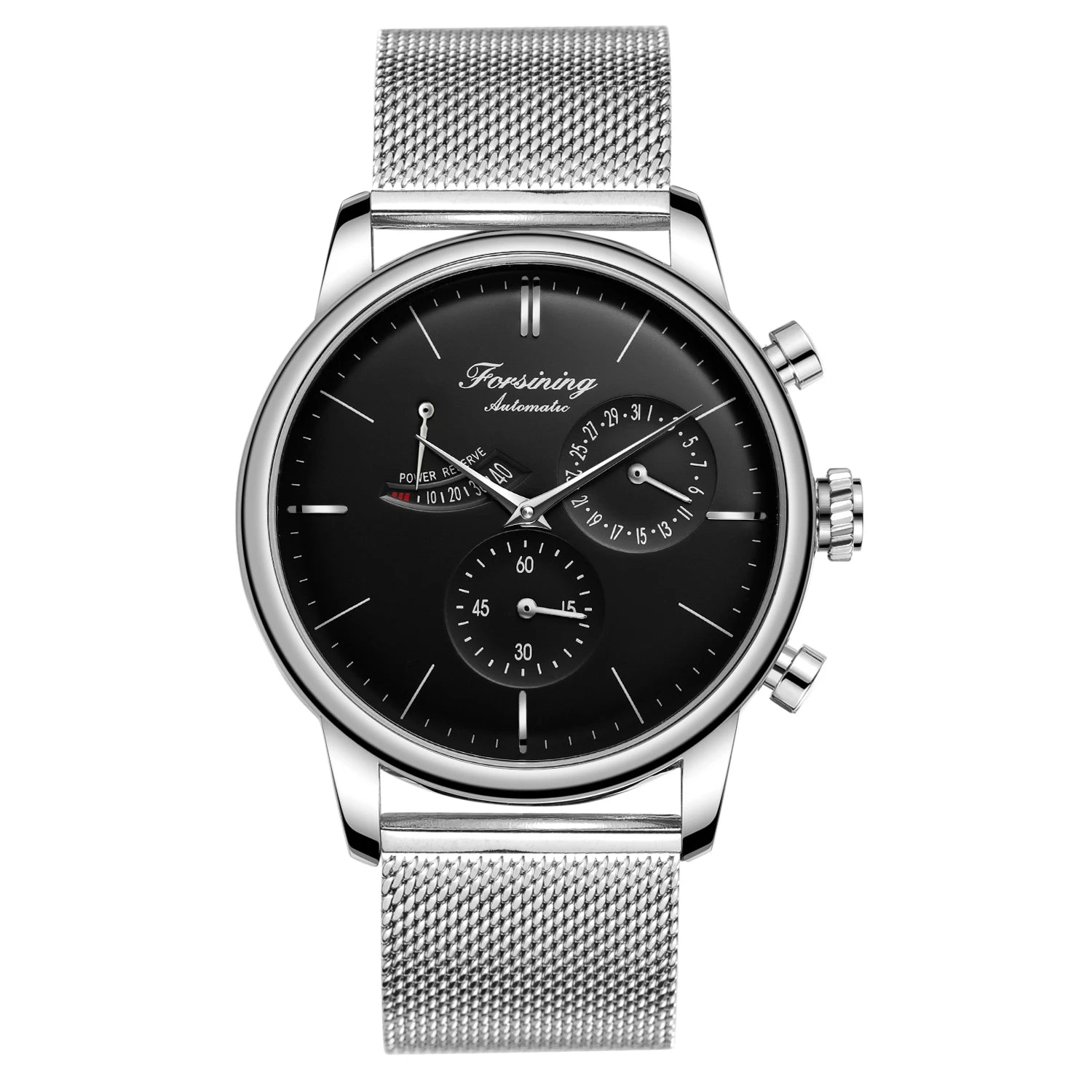 Power Reserve Automatic Watch - White Dial Mesh Band