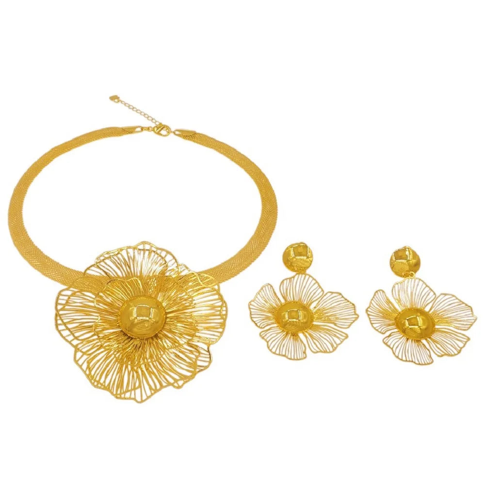 Zhuerrui Brazil 24K Flower Shape Wedding Jewelry Set