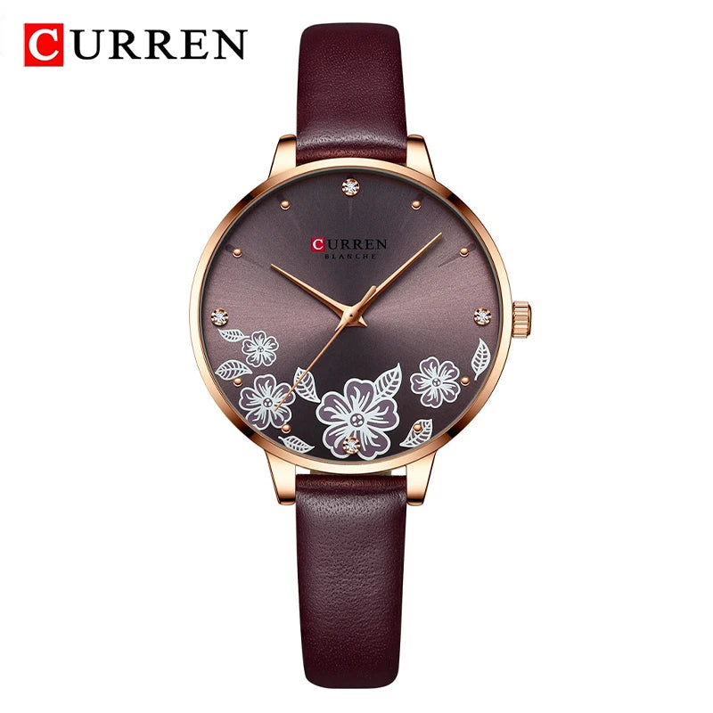 CURREN Women's Luxury Ultra Thin Watch - Waterproof Leather Strap Bracelet