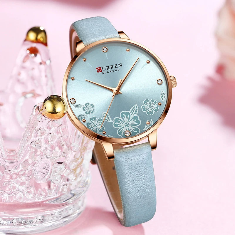 CURREN Women's Luxury Ultra Thin Watch - Waterproof Leather Strap Bracelet