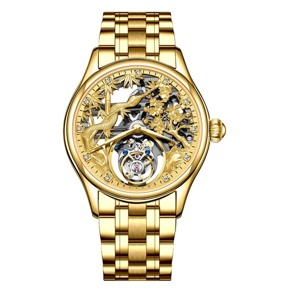 Relojes Hombre Aesop 7073G Stainless Steel Luxury Men Automatic Mechanical Watch Hollow Skeleton Tourbillon Watches