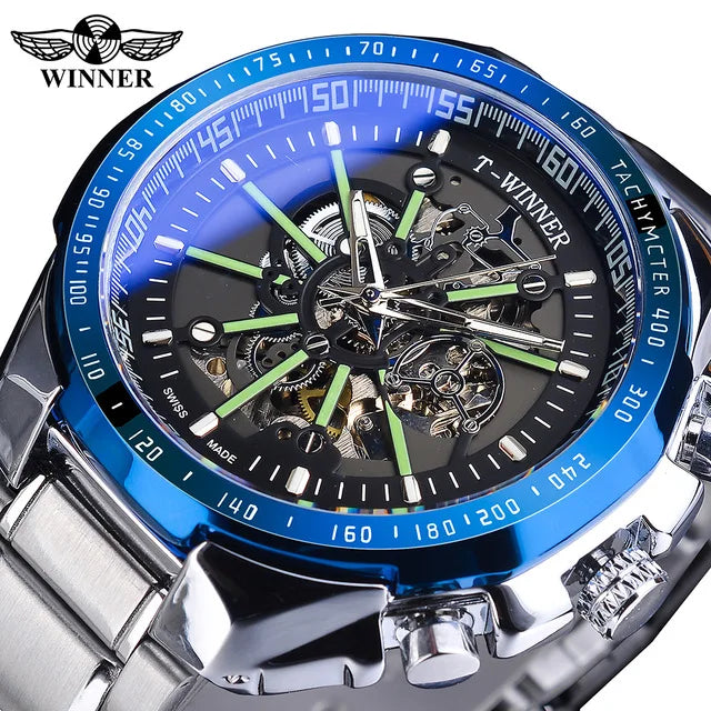 Winner Men's Gold Skeleton Automatic Watch - Waterproof Mechanical Luminous Timepiece