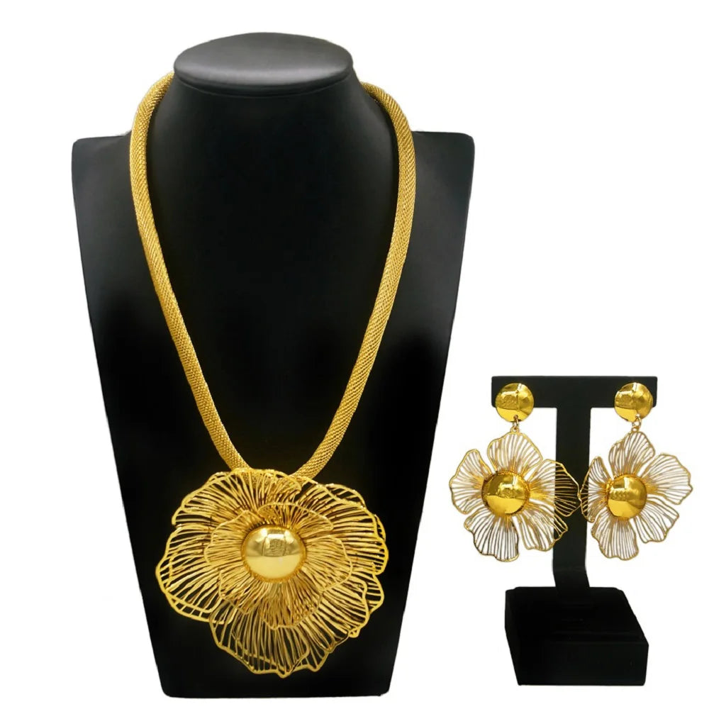 Zhuerrui Brazil 24K Flower Shape Wedding Jewelry Set