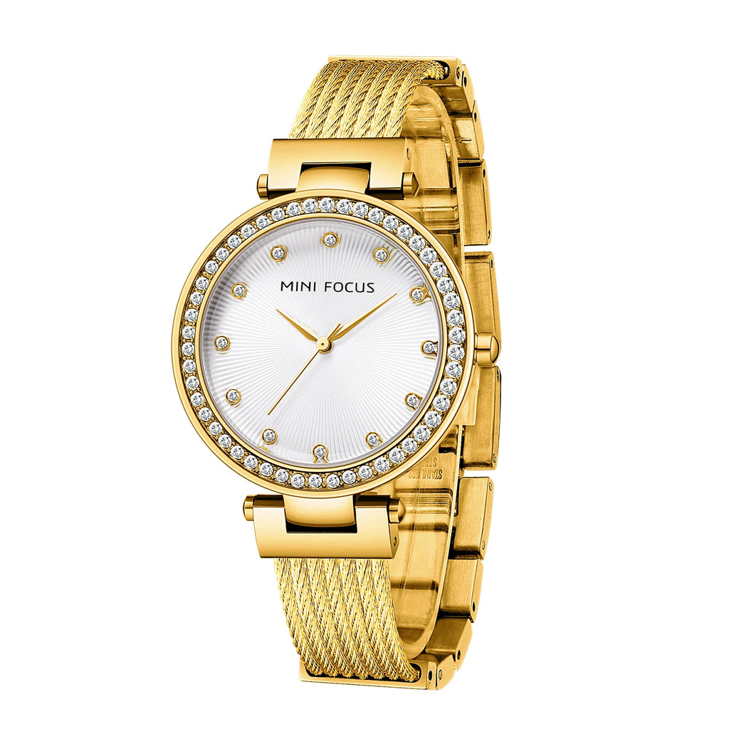 The Golden Radiance - Diamond-Accented Mesh Watch