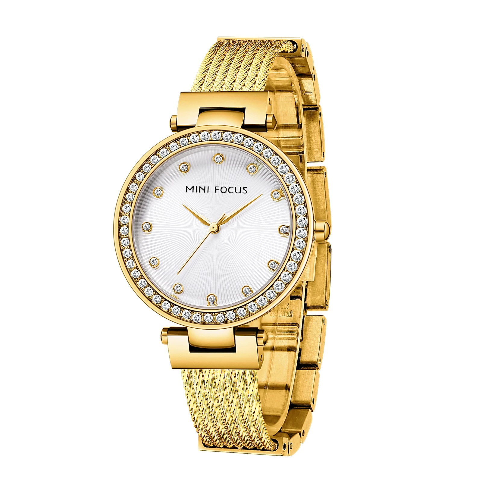 The Golden Radiance - Diamond-Accented Mesh Watch
