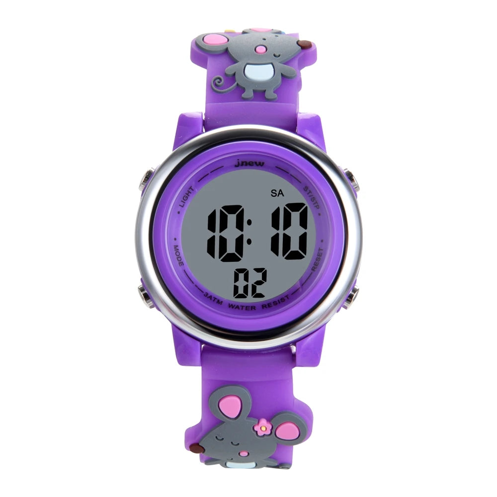 JNEW Cute Custom Sport & Cartoon Kids Watches Waterproof LED Digital Watch for Girls Stylish & Fun