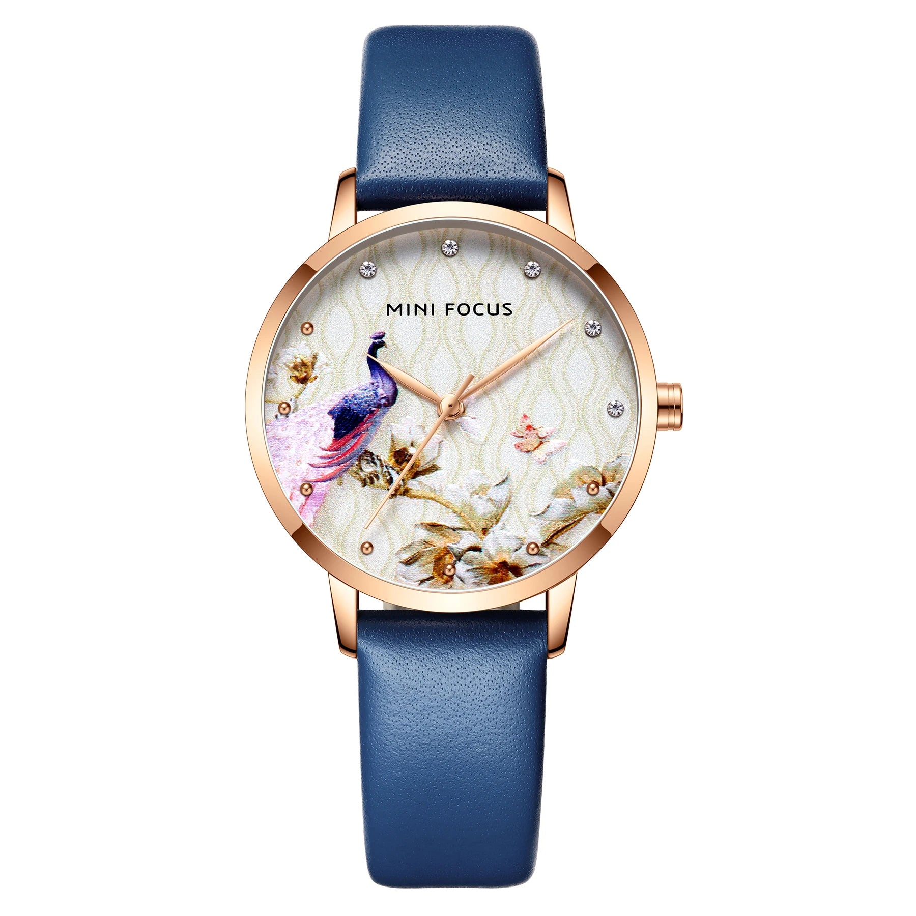Peacock Elegance - Women's Luxury Leather Watch with Artistic Dial