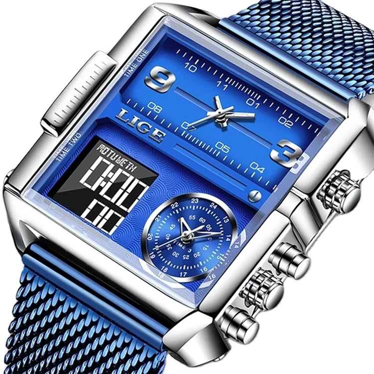 Top Brand LIGE Square Man Watch Luxury Sport Quartz Analog Wristwatch for Men Waterproof Digital Watches Creative Watch