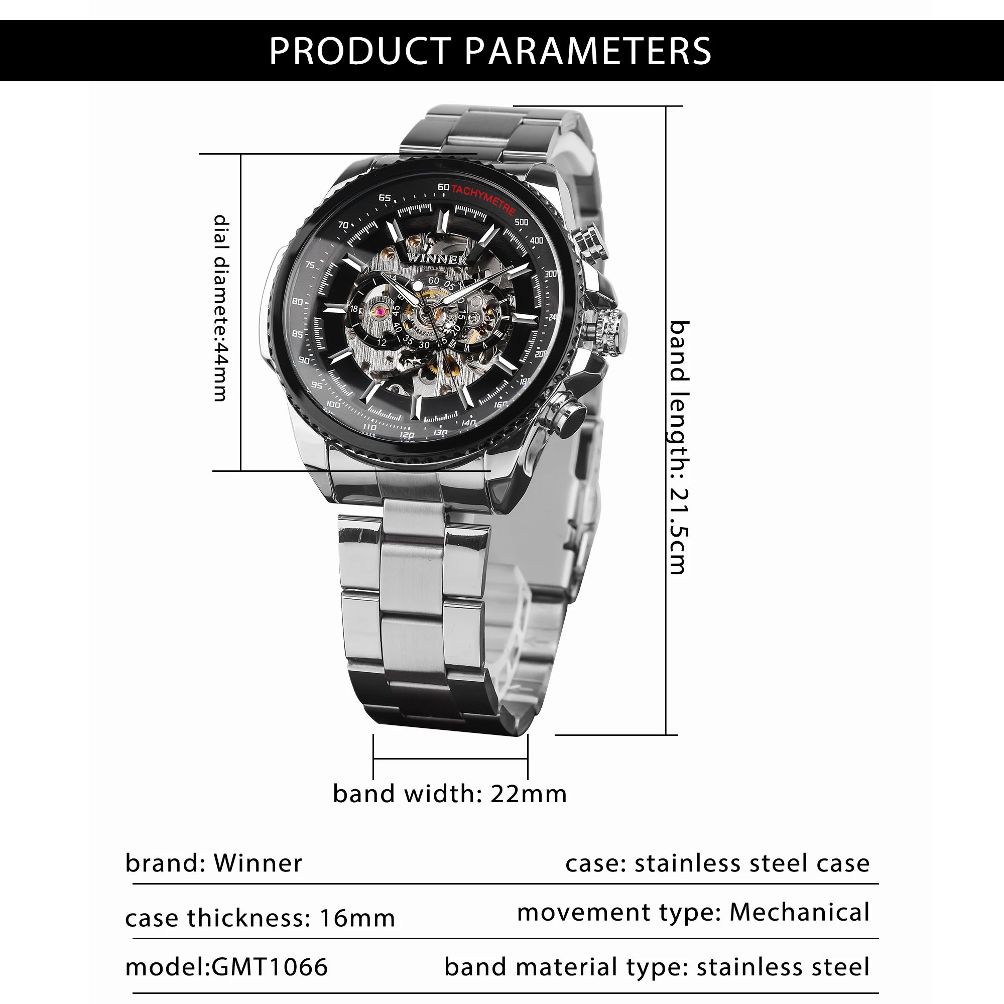 Premium Automatic Sport Watch - Waterproof Mechanical with Stainless Steel Band