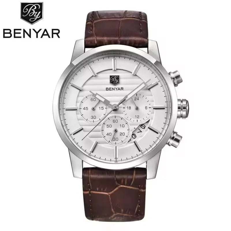 BENYAR 5104 Top Brand Casual Fashion Men Quartz Watch Luxury Leather Strap