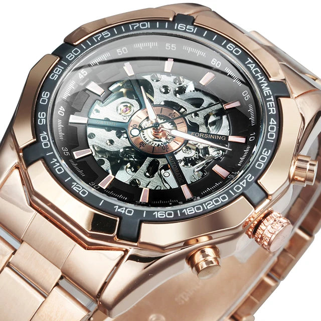 Forsining Top Brand Luxury Men Watch Skeleton Automatic Clock Mechanical Watch Gold Skeleton Vintage Man Watches