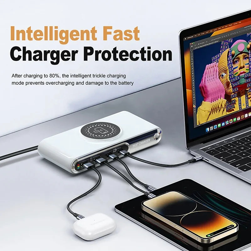 Customized Brand 6 in 1 Wireless Charger Charging Station Fast LED Light Charging Stand for Phone Smart Watch Earphone